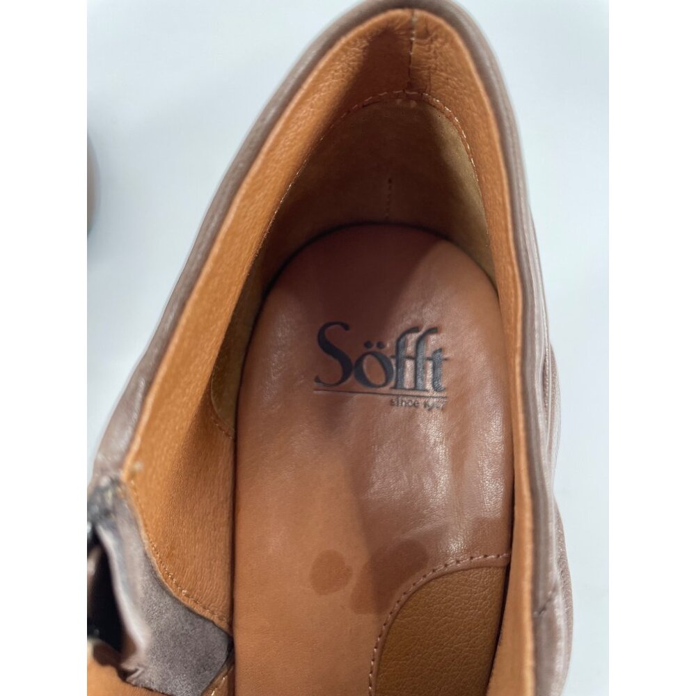 Sofft Florina Brown Ruched Leather Heeled Ankle Booties Career Professional - Picture 2 of 10